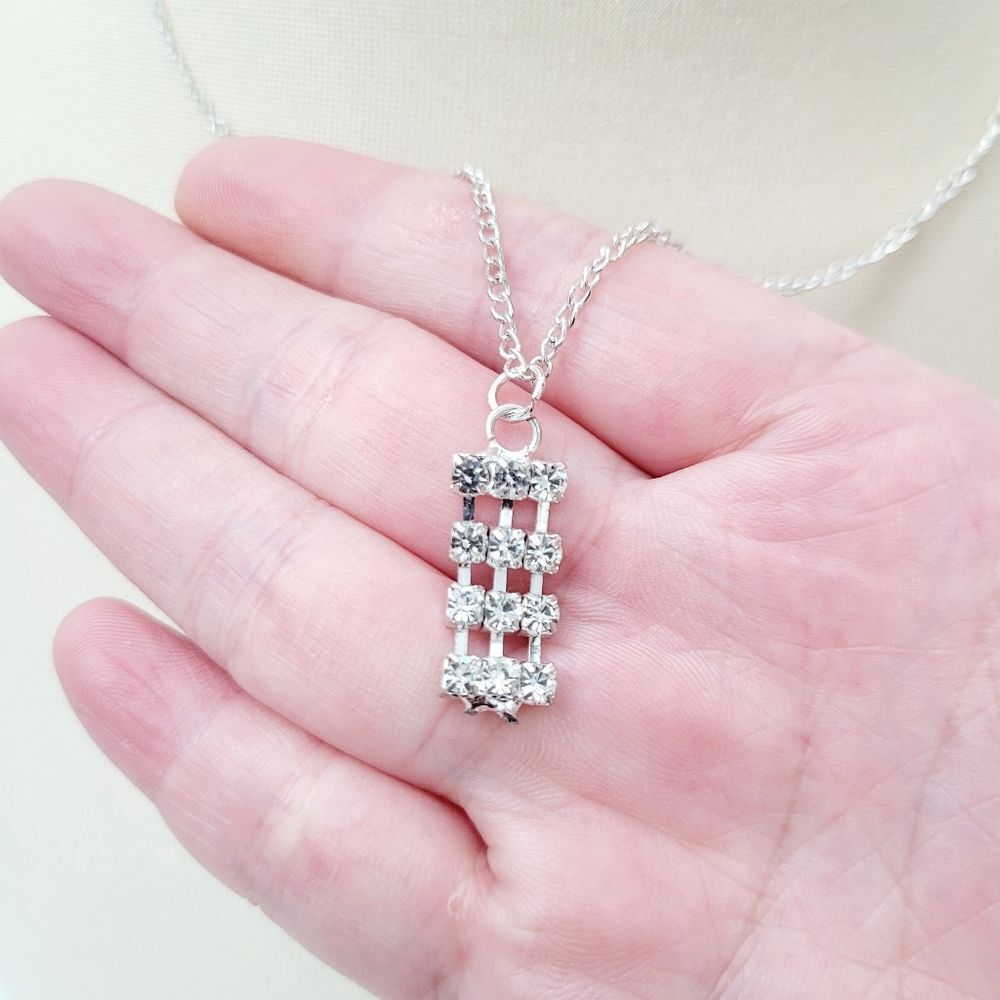 2/$20 Brand New Silver Tone Rectangular Rhinestone Necklace - Picture 3 of 8